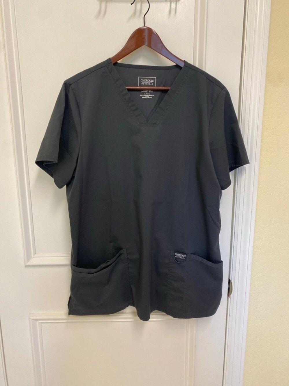 Cherokee Workwear Charcoal Grey Pewter Scrub Uniform Healthcare Top Large 12-14